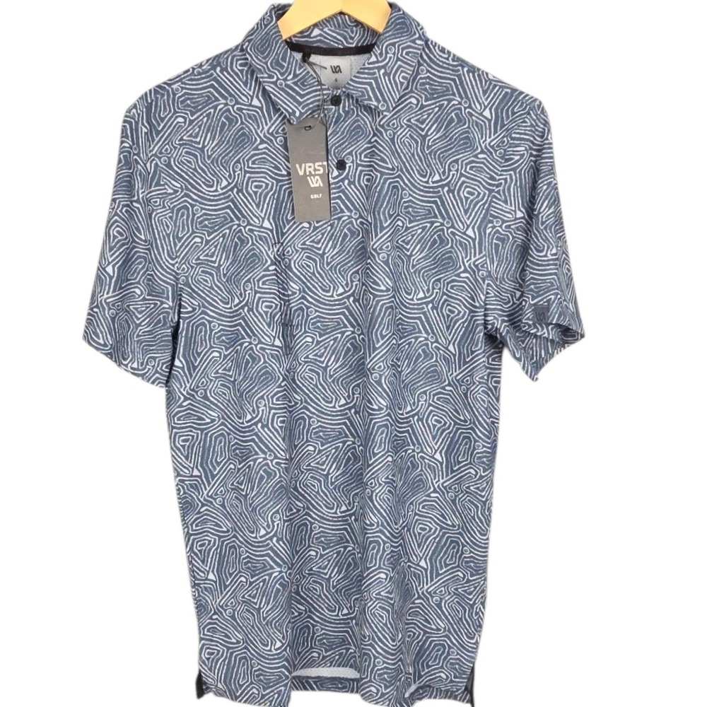 VRST Golf Polo Mens Small Blue White Shirt Bunker Lines Mesh Performance NWT - Picture 2 of 8